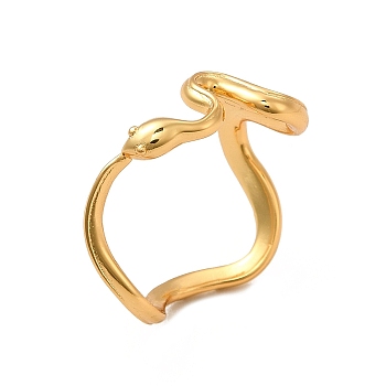 Rack Plating Brass Snake Finger Ring for Women, Cadmium Free & Lead Free, Real 18K Gold Plated, Inner Diameter: 16mm