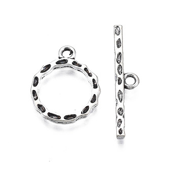 Tibetan Style Alloy Toggle Clasps, Cadmium Free & Lead Free, Ring, Antique Silver, Bar: 28x5x2mm, Hole: 1.6mm, Ring: 18x14x1.5mm, Hole: 1.6mm, about 870pcs/1000g