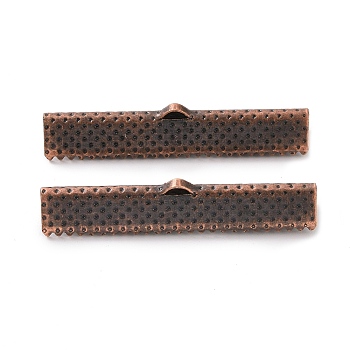 Iron Ribbon Crimp Ends, Red Copper, 8x40mm, Hole: 1mm