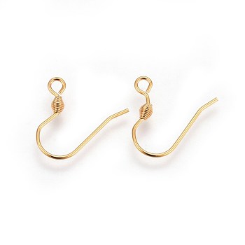 304 Stainless Steel Earring Hooks, with Horizontal Loop, Golden, 15.5x16x0.7mm, Hole: 1.8mm, 21 Gauge, Pin: 0.7mm