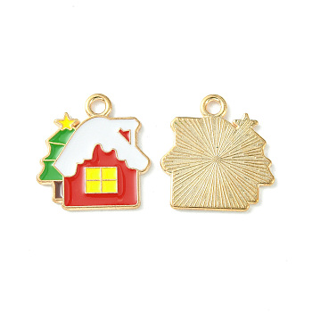 Christmas Alloy Enamel Pendants, Light Gold, Santa Claus Charm, Red, 19x18x1mm, Hole: 2mm
