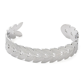 304 Stainless Steel Leafy Branch Cuff Bangle for Women, Stainless Steel Color, Inner Diameter: 2-1/2 inch(6.4cm)
