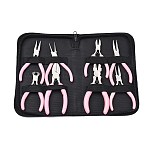 Jewelry Pliers Tools, 8pcs 45# Carbon Steel Jewelry Pliers Set for Jewelry Making Supplies, Surface Ferronickel, Pink, 12.5x5x0.9cm(PT-C002-07)