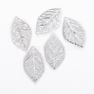 201 Stainless Steel Pendants, Leaf, Filigree, Stainless Steel Color, 23.5x13.5x0.2mm, Hole: 1mm(X-STAS-P175-52P)