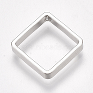 Brass Pendants, Rhombus, Nickel Free, Real Platinum Plated, 16x16x2.5mm, Hole: 1mm(KK-S350-164B-P)