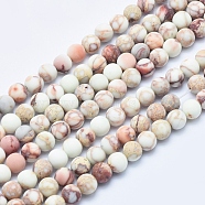 Natural Imperial Jasper Beads Strands, Frosted, Round, Beige, 6mm, Hole: 0.8mm, about 64pcs/strand, 15.7 inch.(X-G-A175C-6mm-01)