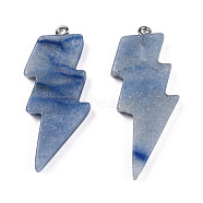 Natural Blue Aventurine Pendants, Lightning Bolt Charm, with Stainless Steel Color Tone 304 Stainless Steel Loops, 40~44.5x17~20x4.5~6mm, Hole: 2mm(G-N332-53-A05)