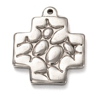 304 Stainless Steel Pendants, Textured, Cross, Stainless Steel Color, 30.5x26.5x3.5mm, Hole: 2mm(STAS-I170-06P)