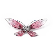 Bling Resin Butterfly Brooch Pin with Crystal Rhinestone, Platinum Alloy Badge for Women, Camellia, 43.5x93.5x16mm, Pin: 0.8mm(JEWB-P016-04P-02)