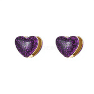 Heart Shape Golden 304 Stainless Steel Hoop Earrings, with Enamel, Purple, 14.3x16.3mm(TZ8486-5)