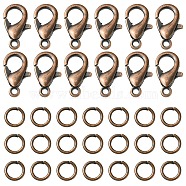 50Pcs Zinc Alloy Lobster Claw Clasps, Parrot Trigger Clasps, with 150Pcs Iron Open Jump Rings, Red Copper, 12x6mm, Hole: 1.2mm(FIND-YW0003-98R)