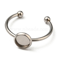 304 Stainless Steel Open Cuff Ring Findings, Bezel Cup Ring Settings with 201 Stainless Steel Tray, Flat Round, Stainless Steel Color, US Size 7 1/4(17.5mm), Tray: 6mm(STAS-H215-01D-P)