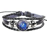 12 Constellation Leather Cord Bracelets, with Alloy Beads and Wax Cord, Flat Round, Gemini, 2-3/8 inch(6cm)(BJEW-P240-E09)