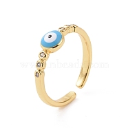 Brass Micro Pave Cubic Zirconia Open Rings, Enamel Evil Eye Cuff Rings for Women, Real 18K Gold Plated, 2mm, Inner Diameter: US Size 6 3/4(17mm)(RJEW-J017-VC277)