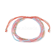 Adjustable Glass Bead Braided Bead Bracelets, Multi-strand Bracelets for Women, Indian Red, Inner Diameter: 2~3-1/8 inch(5~8cm)(BJEW-JB08952-01)