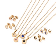 Vacuum Plating Rhinestone Stud Earrings and Pendant Necklaces Sets, with 304 Stainless Steel Findings, Round, Golden, Mixed Color, 17.32~17.52 inch(44~44.5cm), 6mm, Pin: 0.7mm(STAS-C028-03G)