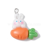 Opaque Resin Pendants, Cute Rabbit Charms, with Platinum Tone Iron Loops, Rabbit, 28.5x24x7mm, Hole: 2mm(RESI-D064-02P-09)