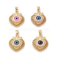 Brass Pendants, with Resin Cabochons, Long-Lasting Plated, Heart with Evil Eye, Real 18K Gold Plated, Mixed Color, 28.5x22.5x7mm, Hole: 5x3.5mm(KK-Z014-03G)
