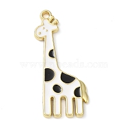 Alloy Enamel Pendants, Long-Lasting Plated, Golden, Giraffe Charm, White, 32x16x1.5mm, Hole: 1.5mm(ENAM-U001-01G)