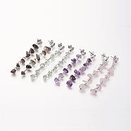 Chip Gemstone Dangle Stud Earrings, with 304 Stainless Steel Teardrop Ear Stud Components, Mixed Color, 62mm, pin: 0.8mm(EJEW-JE02255)