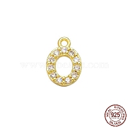 Real 18K Gold Plated 925 Sterling Silver Micro Pave Clear Cubic Zirconia Charms, Initial Letter, Letter O, 9x6x1.5mm, Hole: 0.9mm(STER-P054-10G-O)