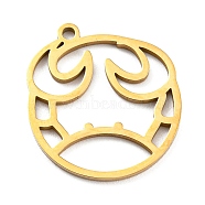 304 Stainless Steel Pendants, Real 18K Gold Plated, Laser Cut, Flat Round with 12 Constellations Sign Charm, Cancer, 22x20.5x1mm, Hole: 1.6mm(STAS-Z043-01D)