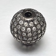 Round Brass Micro Pave Cubic Zirconia Beads, Clear, Gunmetal, 8mm, Hole: 2mm(ZIRC-N016-01B-8mm)