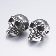 316 Surgical Stainless Steel Beads, Skull, Antique Silver, 14x9.5x9mm, Hole: 2mm(STAS-P183-23AS)