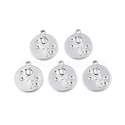 201 Stainless Steel Rhinestone Settings, Flat Round with Flower, Stainless Steel Color, Fit for 1mm Rhinestone, 21.5x18.5x2.5mm, Hole: 2mm(STAS-T063-182P)