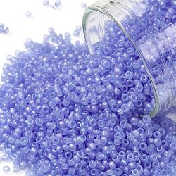 TOHO Round Seed Beads, Japanese Seed Beads, (168F) Transparent AB Frost Light Sapphire, 15/0, 1.5mm, Hole: 0.7mm, about 3000pcs/bottle, 10g/bottle(SEED-JPTR15-0168F)