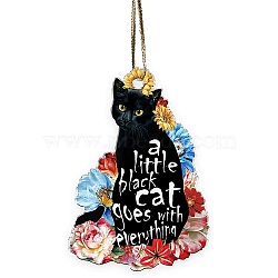 Christmas Cat Shape Acrylic Pendant Decoration, with Nylon Rope and Iron Bell, for Car Rear View Mirror Hanging Ornament, Flower, 79x55x4mm, Hole: 2.5mm(HJEW-E007-01G-03)