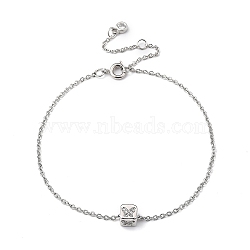 Brass Micro Pave Clear Cubic Zirconia Charms Bracelets, with Brass Spring Ring Clasps, 304 Stainless Steel Cable Chains and Cardboard Boxes, Cube with Butterfly, Platinum, 7-5/8 inch(19.5cm)(BJEW-JB05400-02)