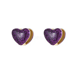 Heart Shape Golden 304 Stainless Steel Hoop Earrings, with Enamel, Purple, 14.3x16.3mm(TZ8486-5)