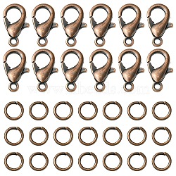 50Pcs Zinc Alloy Lobster Claw Clasps, Parrot Trigger Clasps, with 150Pcs Iron Open Jump Rings, Red Copper, 12x6mm, Hole: 1.2mm(FIND-YW0003-98R)