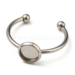 Tarnish Resistant 304 Stainless Steel Open Cuff Ring Findings, Bezel Cup Ring Settings with 201 Stainless Steel Tray, Flat Round, Stainless Steel Color, US Size 7 1/4(17.5mm), Tray: 6mm(STAS-H215-01D-P)