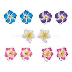 Flower Handmade Polymer Clay Plumeria Stud Earring Findings, with Tarnish Resistant 304 Stainless Steel Stud Earring Findings, Stainless Steel Color, Mixed Color, 15x15.5mm, 5pair/set(EJEW-JE06438-S)