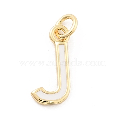 Rack Plating Brass Pendants, with Enamel and Jump Ring, Cadmium Free & Lead Free, Long-Lasting Plated, Real 18K Gold Plated, Letter, Letter J, 11.5x5.5x1mm, Hole: 2.5mm(KK-C065-05J-G)