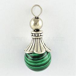 Malachite Pendants, with Alloy Findings, Antique Silver, Snowcone, Dyed, 29.5x12.5mm, Hole: 2.5mm(G-Q459-02G)