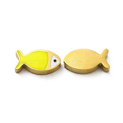Ion Plating(IP) 304 Stainless Steel Beads, with Enamel, Real 18K Gold Plated, Fish, Yellow, 7x13.5x3mm, Hole: 1.8mm(STAS-C074-10G-03)