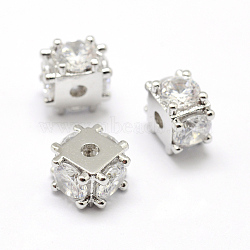 Brass Micro Pave Grade AAA Cubic Zirconia Beads, Cube, Lead Free & Nickel Free & Cadmium Free, Real Platinum Plated, 6x8x8mm, Hole: 1.5mm(KK-P126-02P-NR)