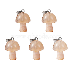 5Pcs Natural Cherry Blossom Agate Pendants, with Stainless Steel Loops, Platinum, Mushroom Shaped, 24x16mm, Hole: 5mm(G-SZ00001-87D)