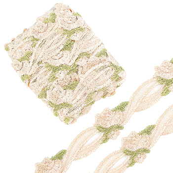 10Yards Polyester Lace Trim, Rose Pattern, BurlyWood, 1-3/8 inch(36x1mm), about 9.144m