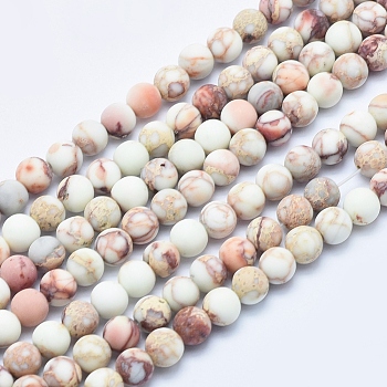 Natural Imperial Jasper Beads Strands, Frosted, Round, Beige, 6mm, Hole: 0.8mm, about 64pcs/strand, 15.7 inch.
