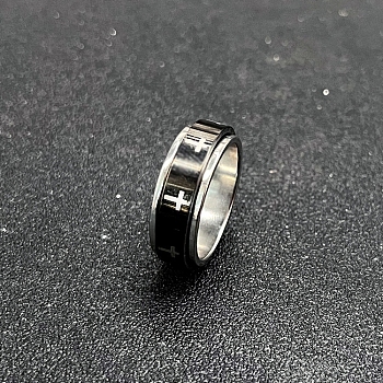 Stainless Steel Rotating Finger Ring, Fidget Spinner Ring for Calming Worry Meditation, Cross, US Size 10(19.8mm)