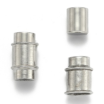 Brass Magnetic Clasps with Glue-in Ends, Column, Platinum, 17x10mm, Hole: 7mm