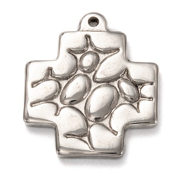 304 Stainless Steel Pendants, Textured, Cross, Stainless Steel Color, 30.5x26.5x3.5mm, Hole: 2mm