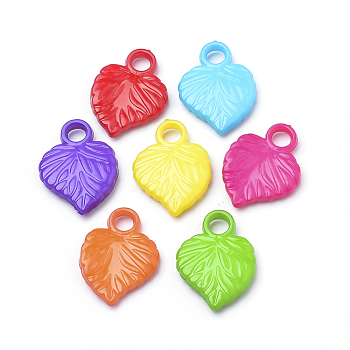 Opaque Acrylic Pendants, Leaf, Mixed Color, 19x14x3mm, Hole: 3mm, about 1135pcs/500g