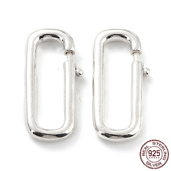 925 Sterling Silver Spring Ring Clasp, Rectangle, Silver, 22x9x2.5mm, Inner Diameter: 18x4mm
