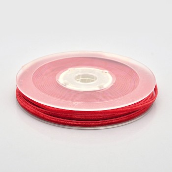 Polyester Velvet Ribbon for Gift Packing and Festival Decoration, Red, 1/8 inch(4mm), about 100yards/roll(91.44m/roll)