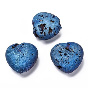Natural Druzy Agate Beads, Gemstone Heart Palm Stone, Pocket Stone for Energy Balancing Meditation, 39.3x40x21mm